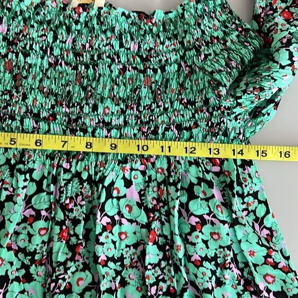 MAJE 'Lafine' Off-the-Shoulder Green Floral-Print Smocked Top Size 1/ US S - Picture 7 of 8